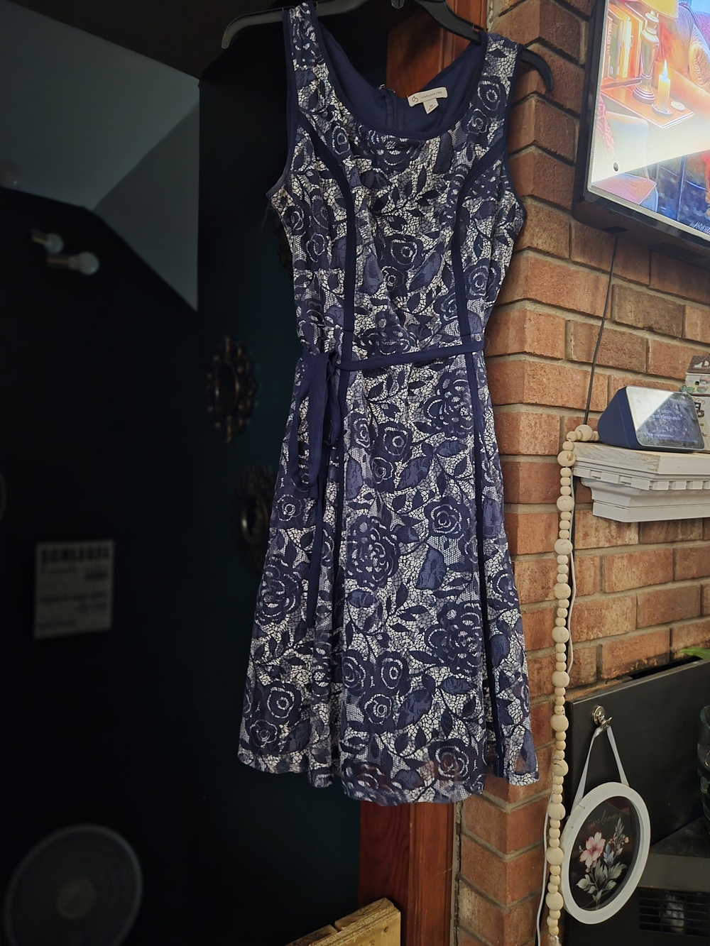 CB Established 1962 Navy White Lace Fit & Flare Dress Size 12 Wedding Guest - Picture 7 of 13
